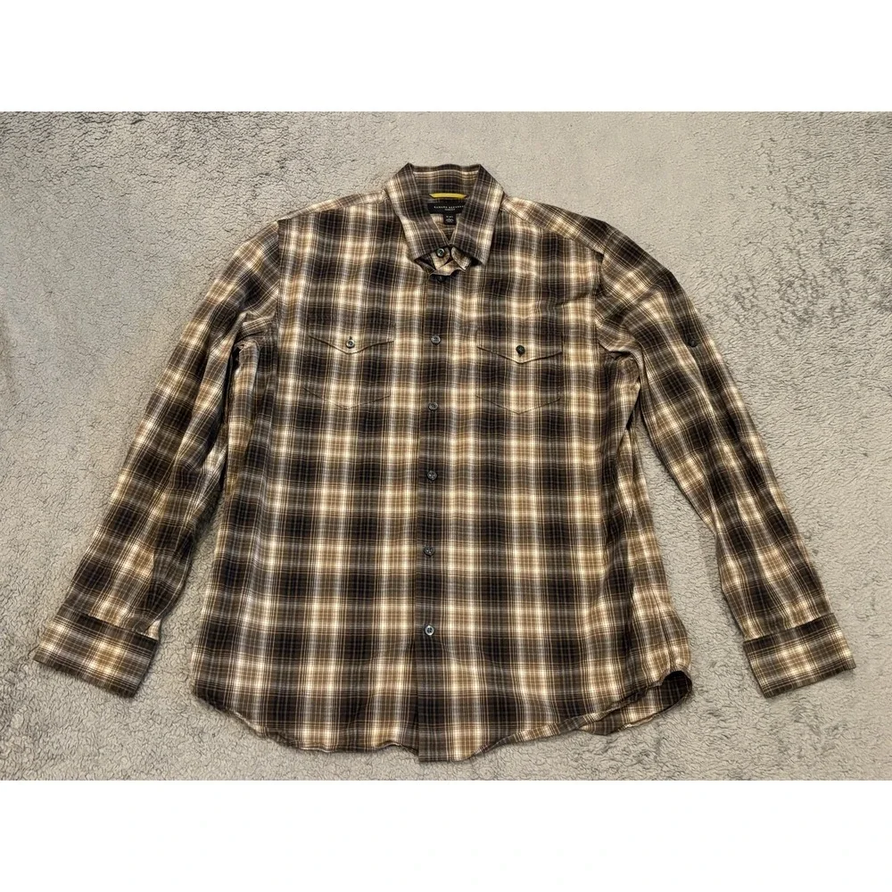 Banana Republic Mens L Brown Plaid Slim Fit Long Sleeve Button Up Shirt
